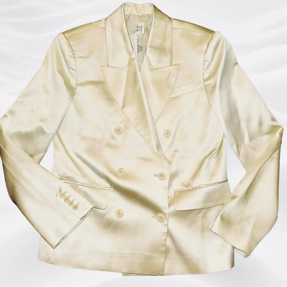 NWT Helsa Heavy Satin Double Breast Blazer‎ In Bone/Ivory Size XS Oversized
